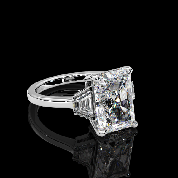 5.5 carat Three Stone Radiant cut Ring with Trapezoid Side Stones - Image 2