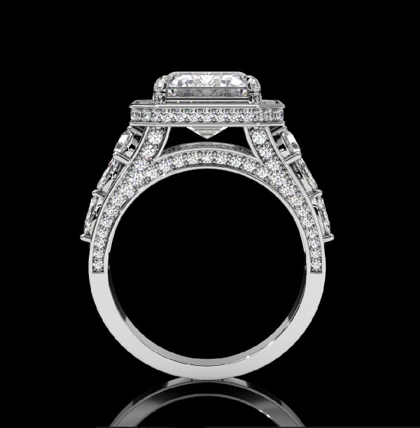 9 carat Emerald cut Diamond Ring with Halo - Image 3