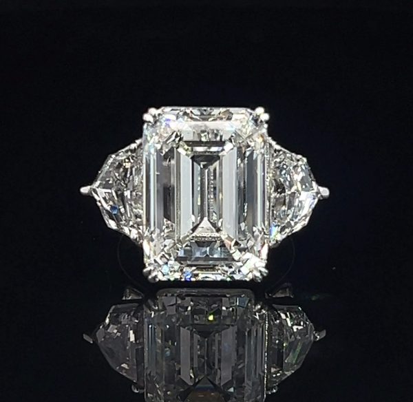 5.5 carat Three Stone Emerald cut Diamond Ring with Epaulettes