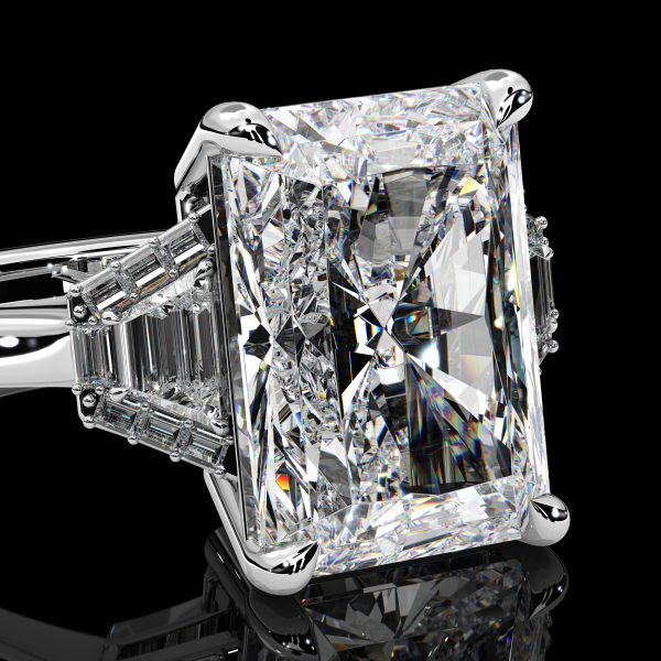 5.5 carat Three Stone Radiant cut Ring with Trapezoid Side Stones
