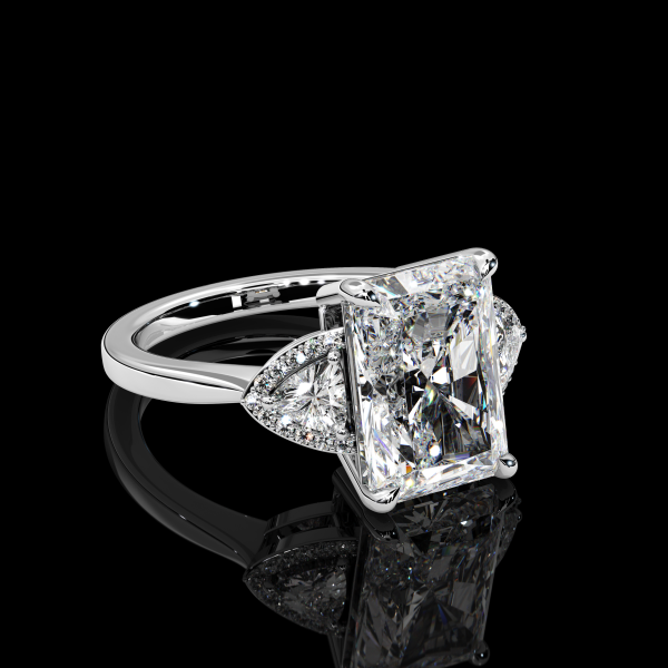 5.5 carat Three Stone Radiant cut Diamond Ring with Trillion cut Side Stones