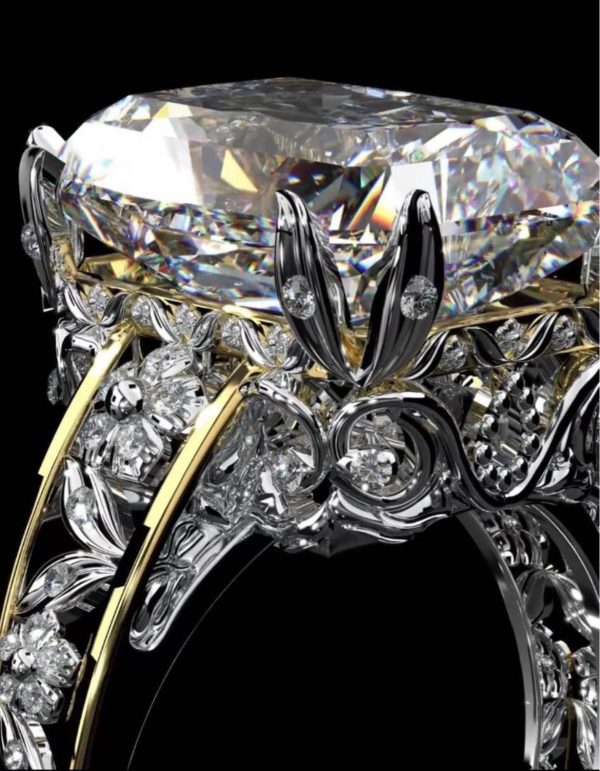 5 CARAT FLORAL DESIGN RADIANT CUT DIAMOND RING - Image 2