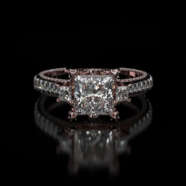 5 carat Three Stone Princess cut Diamond Ring - Image 7