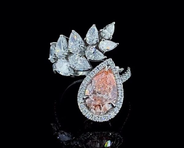 6 CARAT PEAR PINK DIAMOND RING