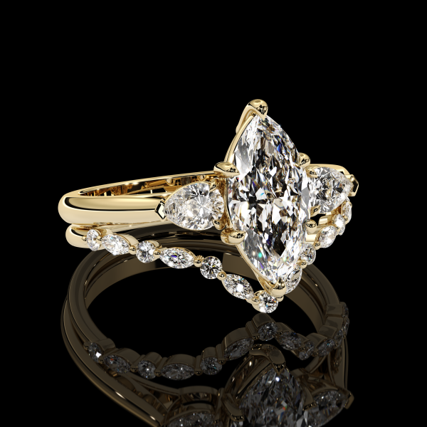 5.5 carat Marquis Three Stone Diamond Ring with Wedding Band
