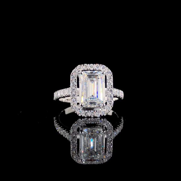 5.5 carat Emerald cut Diamond Ring with Halo