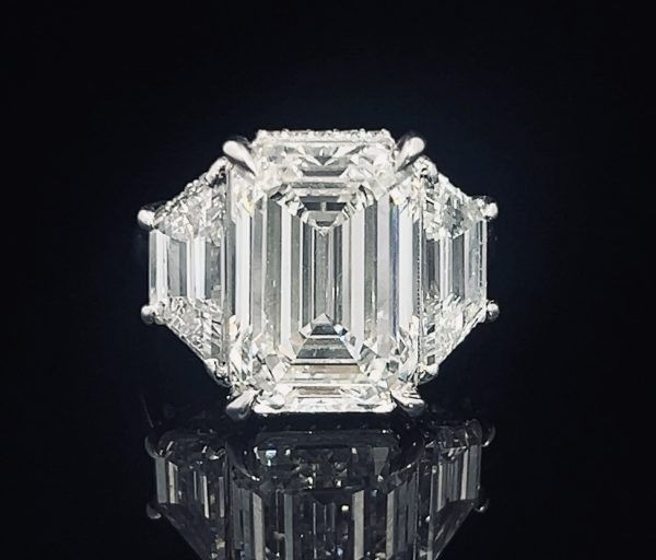 11 carat Three Stone Emerald Cut Diamond Ring