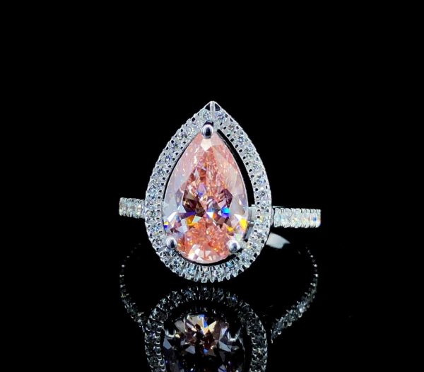 4.5 Carat Pink Pear Diamond Ring with Halo