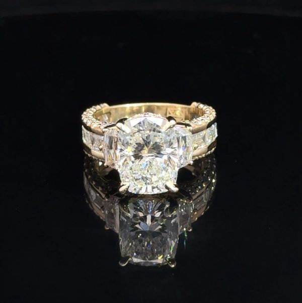 8 ct Elongated Cushion cut with Baguettes Diamond Ring