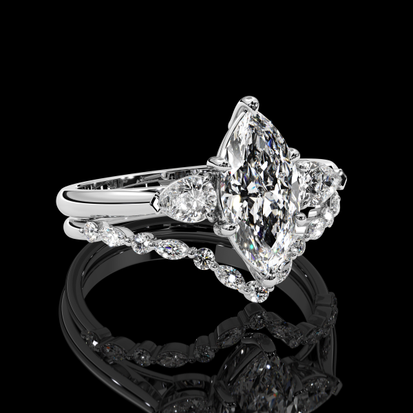 5.5 carat Marquis Three Stone Diamond Ring with Wedding Band - Image 4