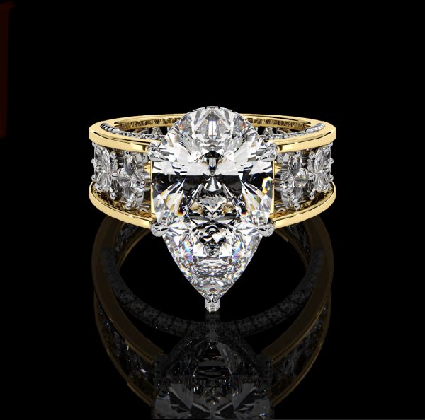 7.5 CT TWO TONE PEAR DIAMOND RING - Image 4