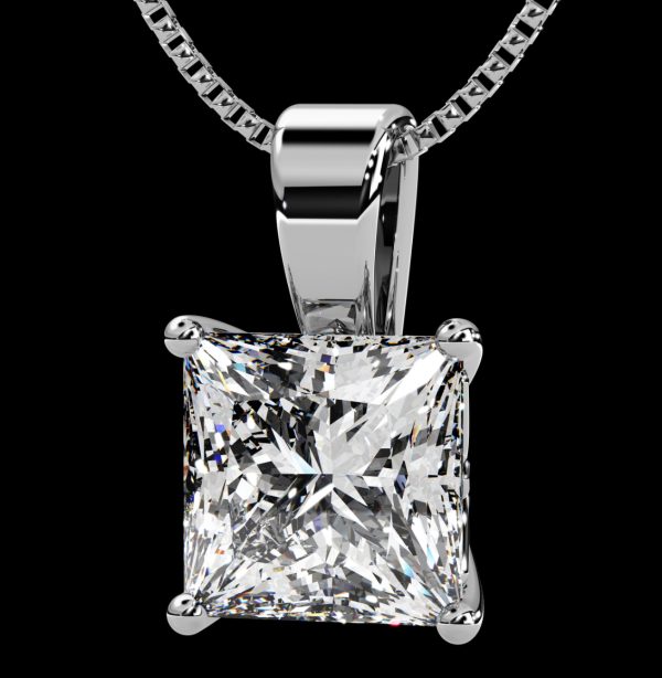 Princess cut Lab Diamond Pendant & 14k Gold Chain
